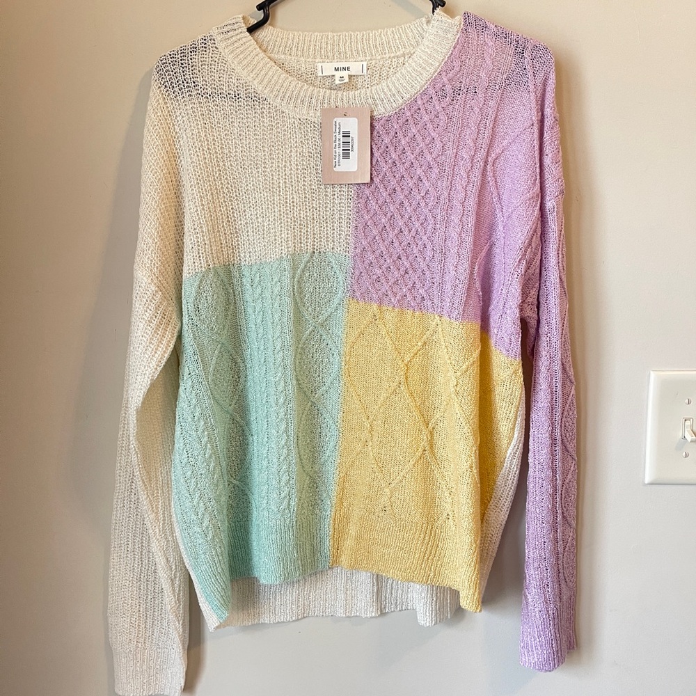 MINE Beige Color Block Women's Crew Neck Sweater Size:M $38